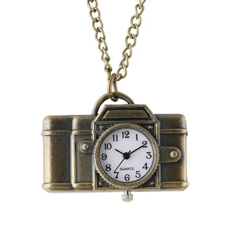 YISUYA Unisex Adults Quartz Small Bronze-White Face Mobile Cell Phone Shaped Stainless Steel Metal Case Acrylic Face 12-Hour Dial Analog Display Pendant Necklace Chain-Pocket Watches