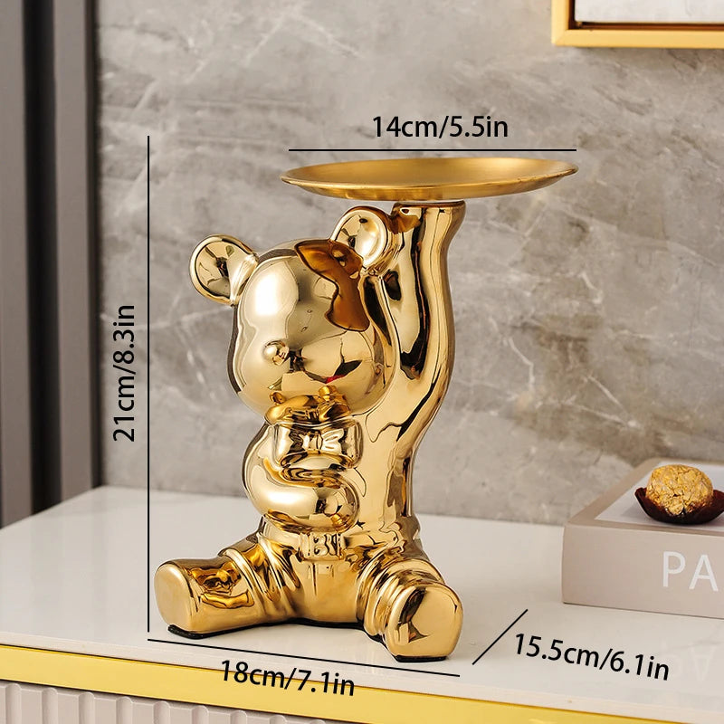 No-EN-Name-Null Modern Multicolor Ceramic-Enamel Cartoon Piggy Bank Bear Shaped Storage Tray Holders/Colors-Gold/Silver/Multicolor
