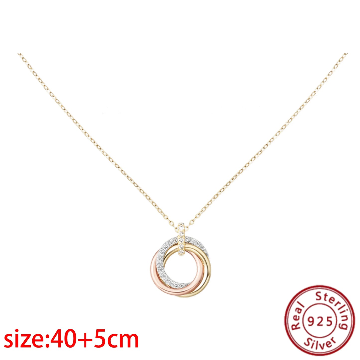 No-EN-Name-Null Adult Women Sterling Silver-Gold Plated Metal Zircon Clear White Diamond Stones Round O-Shaped Fine Imitation Chain Pendant Necklaces/Colors-Gold-Silver/Geometric/Clear/White/Rose Gold
