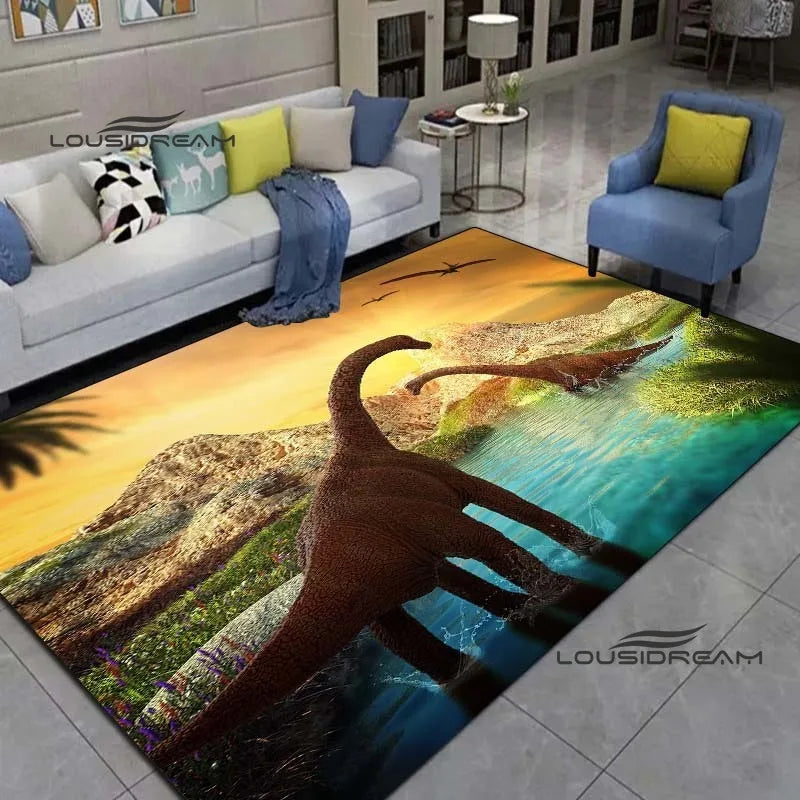 LOUSIDREAM Modern Indoor-Outdoor Machine-Made Customized Rectangle Shaped Soft Polyester Flannel Fabric Body 3D Printed Cartoon Dinosaur Theme Rugs /Colors-Animal/Multicolor/Hand-Machine Wash