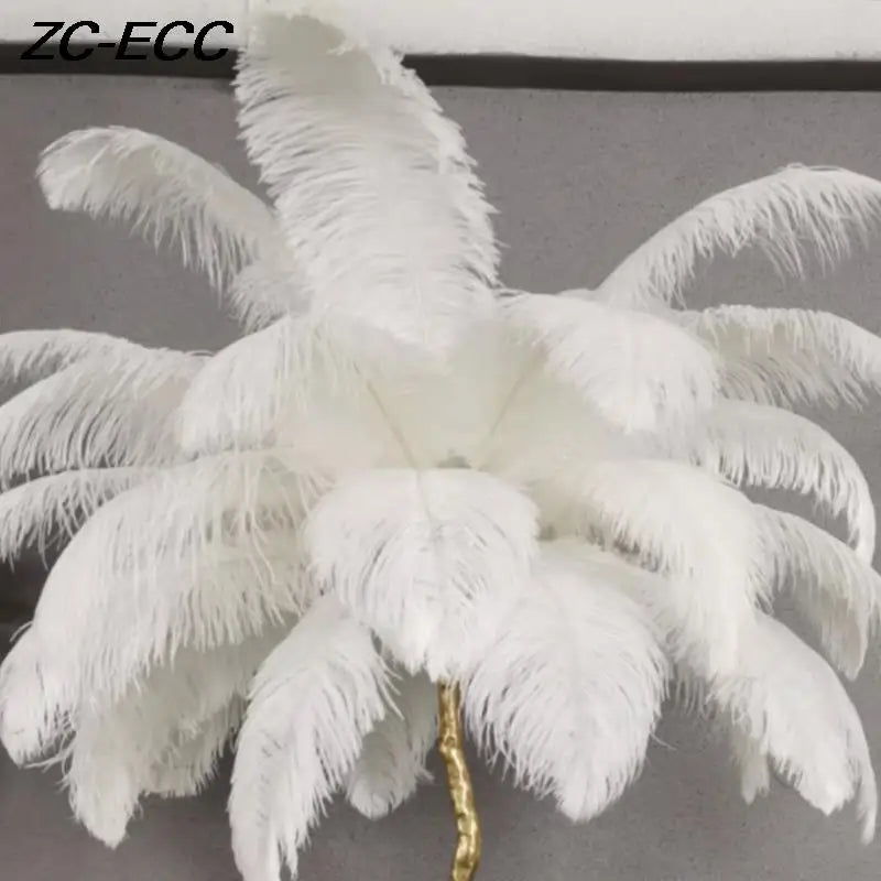 Modern Resin Gold Iron Tree-Like Trunk Base LED Ostrich Feather Up-Down Shade Standing Table Lamps/Colors-White/Pink/Blue/Orange/Black/Gold