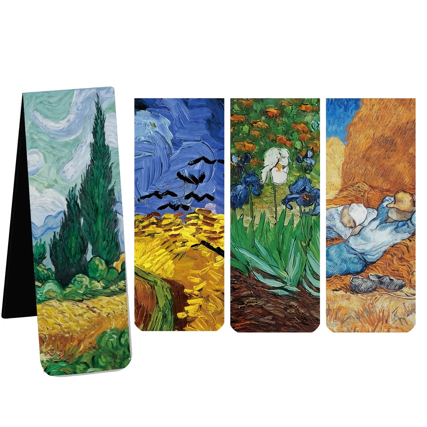 Modern 4 PCS Famous Artistic Van Gogh Multicolor Rectangle Shaped Four Different Impressionist Paintings Magnetic Page Clips Paper Bookmarks Sets