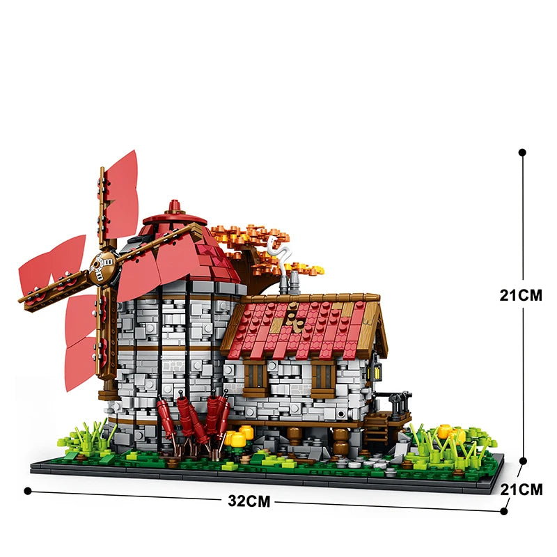 AMAZINGBLOKS Kids 2,296 PCS Plastic Windmill Tree House Mill Street View Building Blocks Medieval European Town Assembly Bricks Puzzle Model Construction Set Toys/Colors-Red/Multicolor/Ages: 6-18 + Years Older