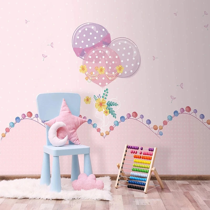 JIADOU Kids Modern Waterproof Canvas Customized Mural Pink 3D Cartoon Beautiful Pink Balloon Colorful Abacus Wallpaper/Colors-Pink/Multicolor/Paste Required