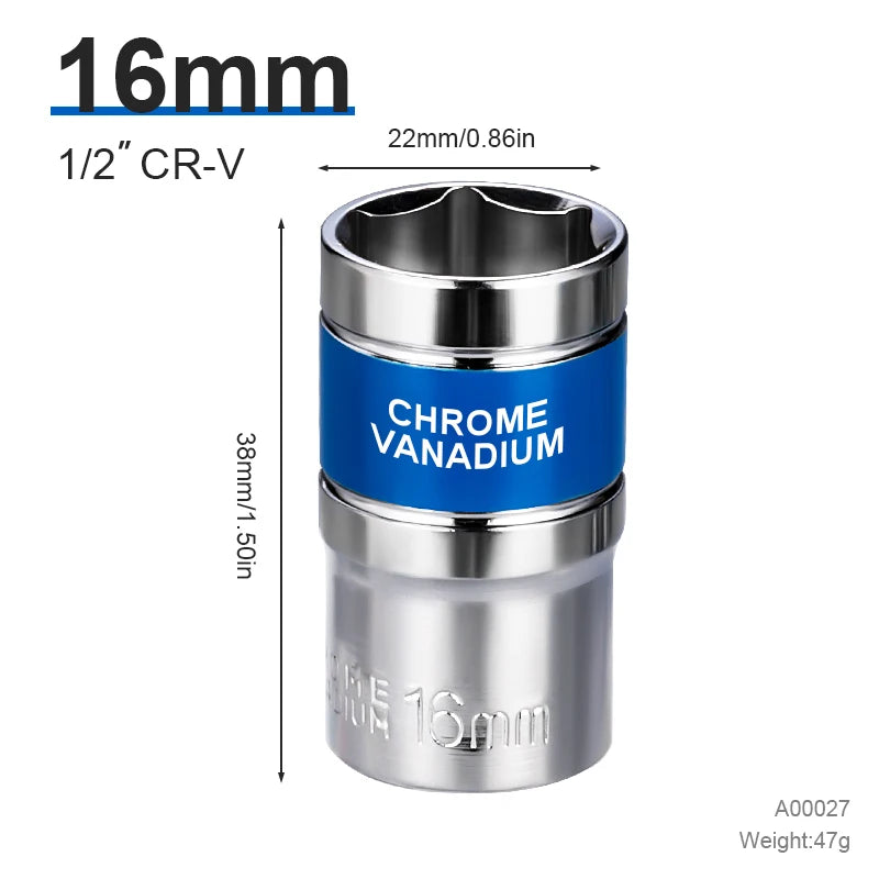 NIUXIANG Blue-Silver Chrome-Plated Steel Deep Impact Anti-Slip Card Slot Design 1/2 Hex Drive Socket Sets