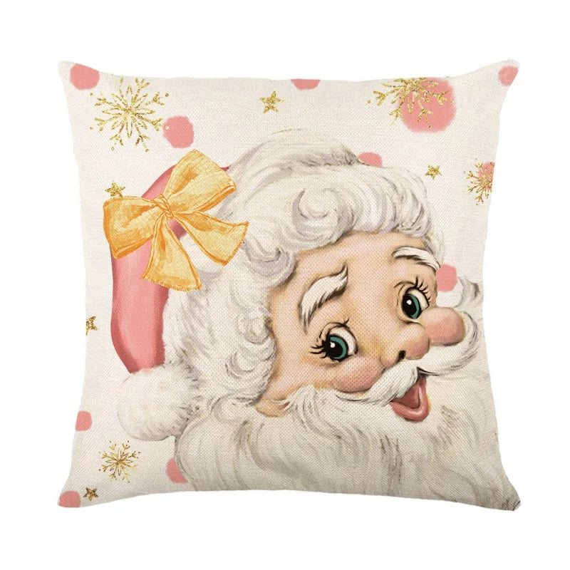 4 PCS Set Christmas Linen Snowman-Elk-Yarn Mittens-Christmas Tree-Wreath Plaid Throw Pillows/Colors-White/Red/Gray/Plaid