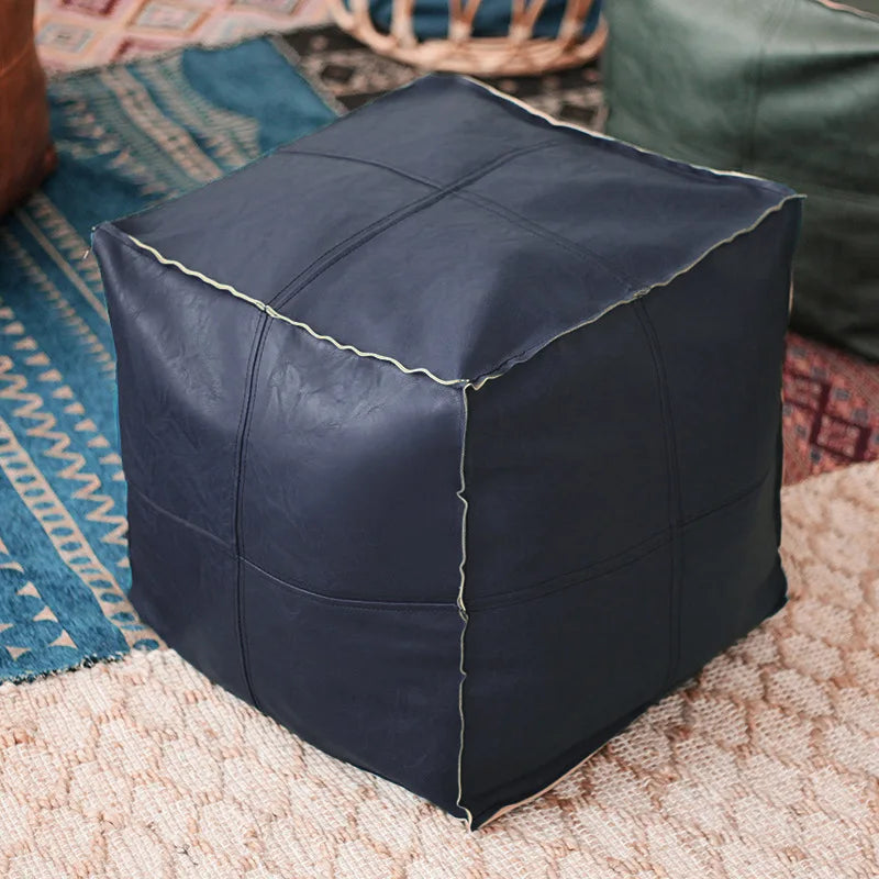 No-EN-Name-Null Modern Moroccan Square Cotton-Polyester-Feathers Fillers Synthetic Faux Leather Upholstery Removable Ottoman Pouf COVERS /Colors-Brown/Green/Gray/Blue/Geometric