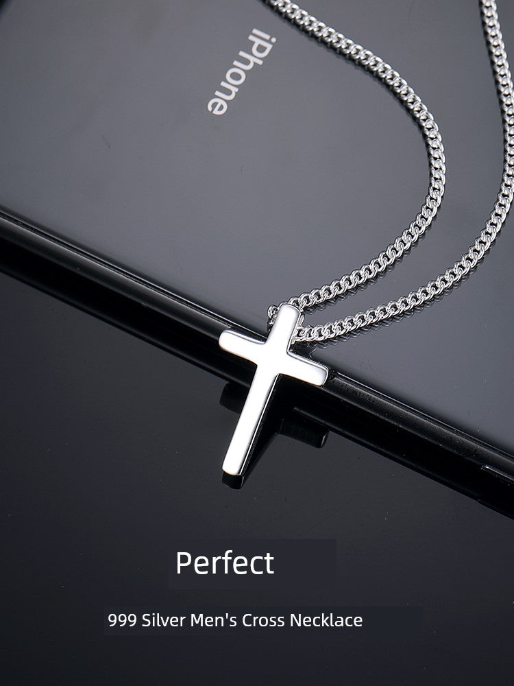 European Unisex Couple's Sterling Silver Metal Cross Pendant Fine Imitation Vera Chain Necklaces