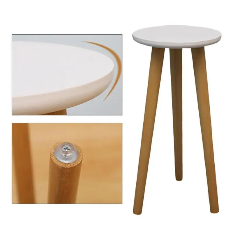 No-EN-Name-Null Indoor Modern Round Shaped Solid Oak Wood White Top 3-Brown Round Legs Tall Plant Stands /Sizes-S/M