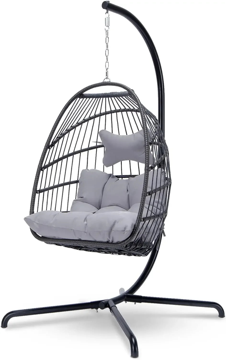 MOCCSOCC Outdoor-Indoor Patio-Porch Weather-Resistant Polyester Fabric 2 Person Wicker Hanging Double Egg Basket Aluminum Metal Frame With Stand Swing Chairs /680 LBS Capacity/Colors-Black/Gray/Brown/Beige/Multicolor/Geometric/Floral
