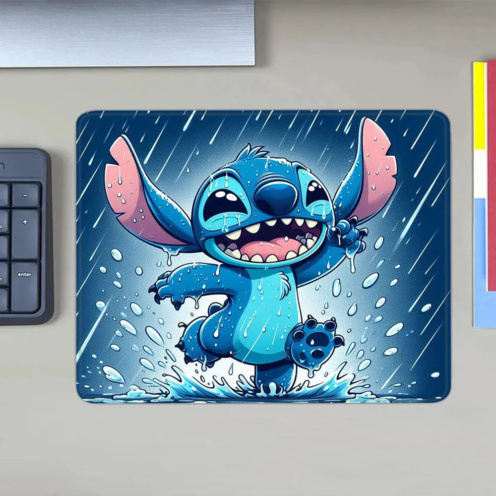 MINISO HD Printed Non-Toxic Small Blue-Multicolor Rectangle Thermal Transfer Anime Cartoon Stitch-Lilo In Space-Planets-Stars Themes Soft Non-Slip Natural Rubber Bottom Sealing Edges Computer Gaming Mouse Pads