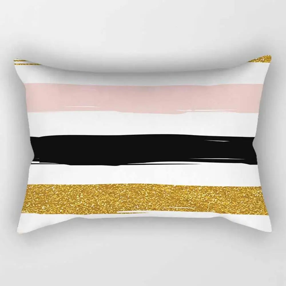 No-EN-Name-Null Modern Rectangle Single-Sided Pattern Pink Geometric Striped Polyester Peach Skin Fabric Pillowcases/Size: 30 cm X 50 cm (12 inches X 20 inches)/Colors-Striped/Geometric/Gold/Animal/White