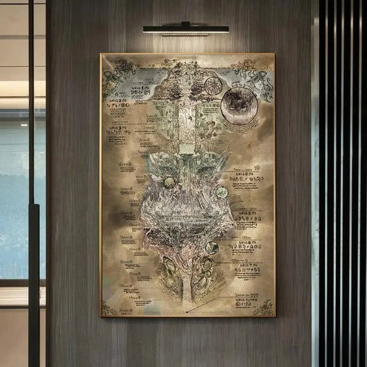 No-EN-Name-Null Vintage Unframed Canvas Rectangle Made In Abyss Anime Map Art Prints/Colors-Beige/Multicolor/Blue/Black/White/Floral/Many Sizes