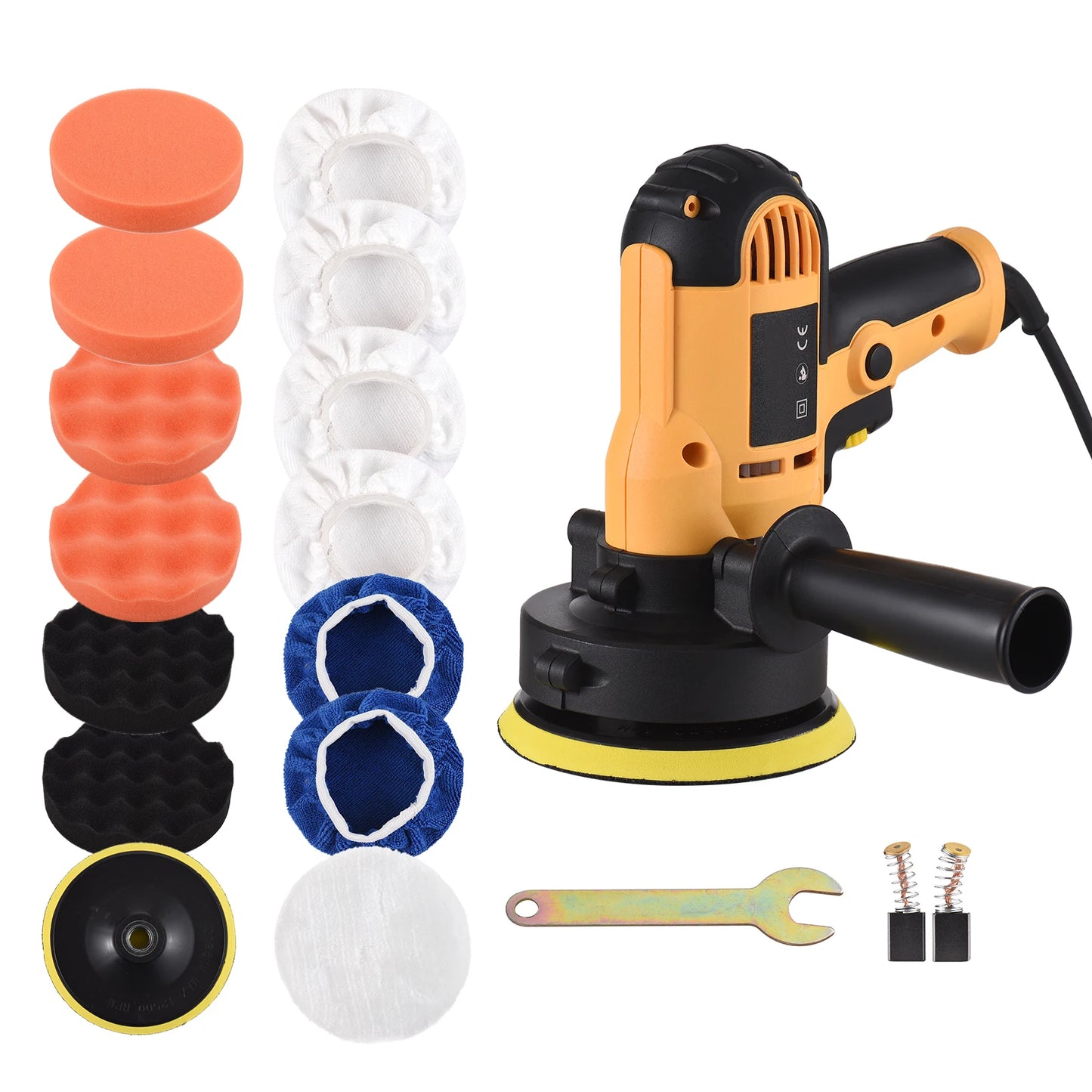 GEEVORKS Yellow-Black Body Plastic 5-Inch Self Adhesive Disc-Shaft AC-Powered Electric Automotive Car Rotary Polishers-Buffers Sets/Colors-Black/Yellow/Blue