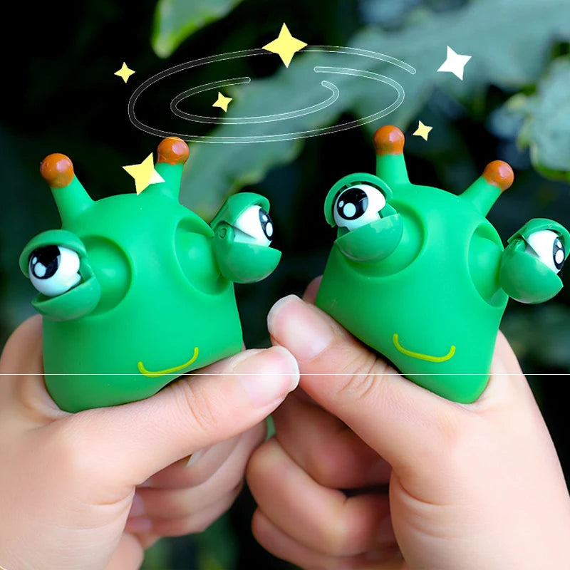 MUDDY PUDDLES Plastic-Rubber TPR Green-Yellow Tips Worm Eye Popping Squeeze Activity Toys/Ages: 13-18 Years Old + Older/Not Suitable Under 3 Years Old/Don't EAT/Colors-Green/Yellow/White/Animal/Multicolor