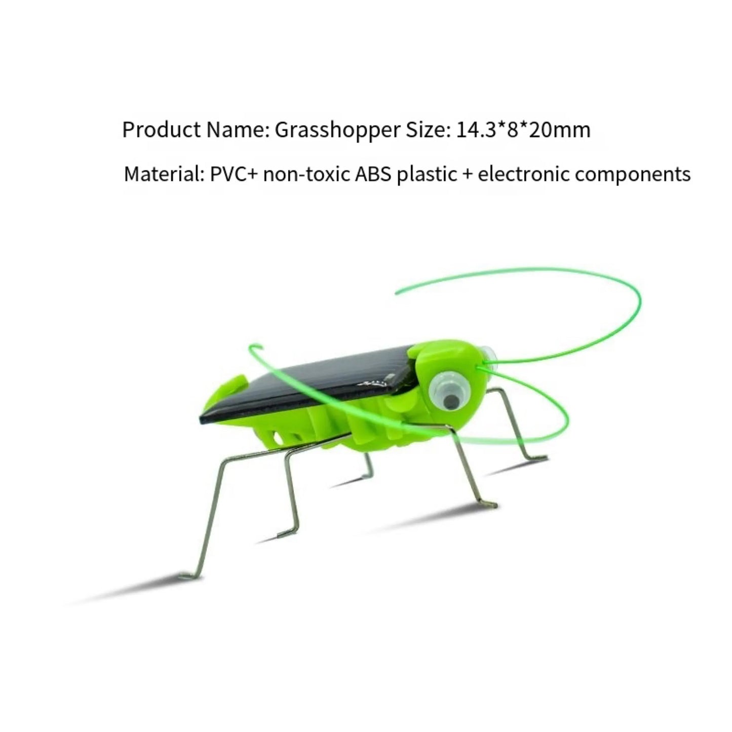 Modern Adults Science Solar-Powered Plastic-Metal Legs Funny Hopping Predominantly Green Grasshopper Insect Black Solar Panels On Back Educational Puzzle Toys/ Recommend Ages: 18 Years Old/Colors-Green/Black/White/Silver/Insects Animals