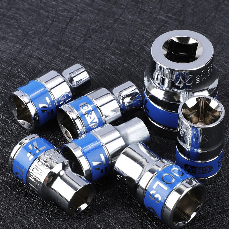 NIUXIANG Blue-Silver Chrome-Plated Steel Deep Impact Anti-Slip Card Slot Design 1/2 Hex Drive Socket Sets