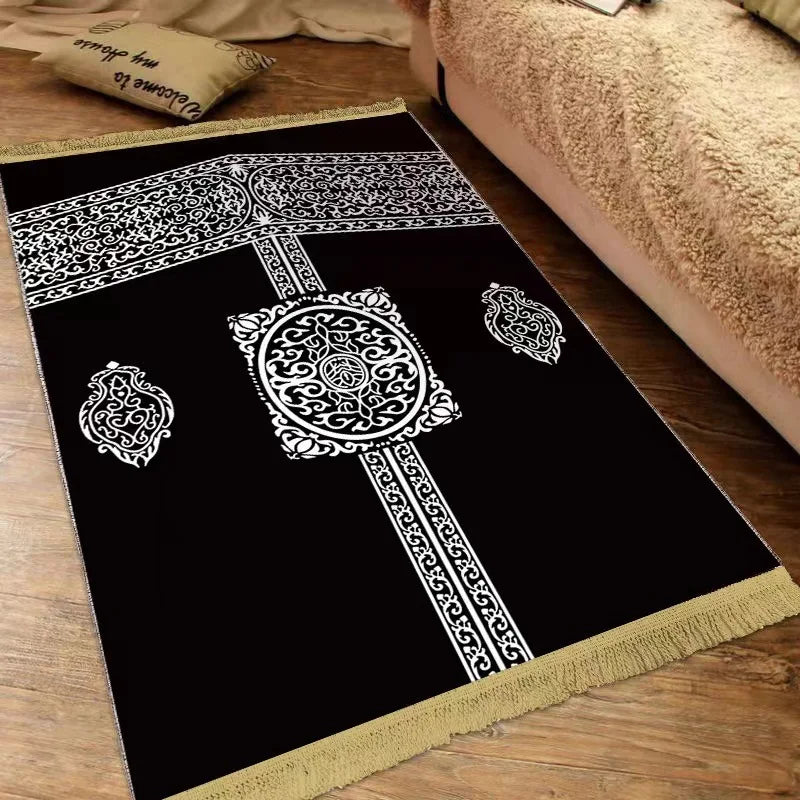 No-EN-Name-Null Adults Machine-Made Customized Waterproof Rectangle Black-Pink Fade-Resistant Thick Suede Islamic Muslim Anti-Slip Base Religious Alters Prayer Rugs/Colors-Black/Pink