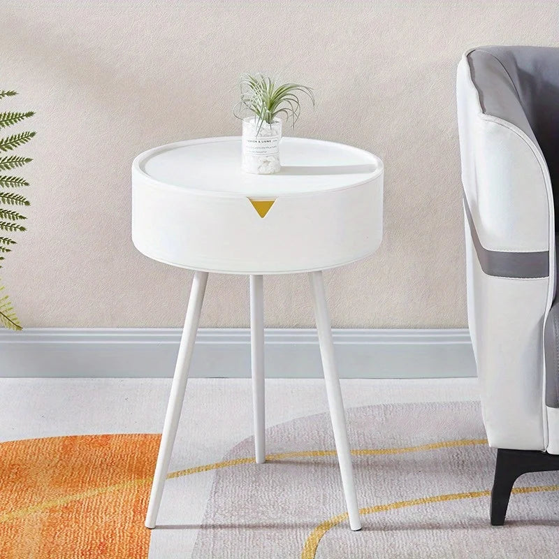 No-EN-Name-Null  Small Modern Hard Flat White Plastic Round Shaped Padded Hidden Compartment Three Legs End Tables/Colors-White/Black/Pink/Size: 40cm W x 54.5cm H