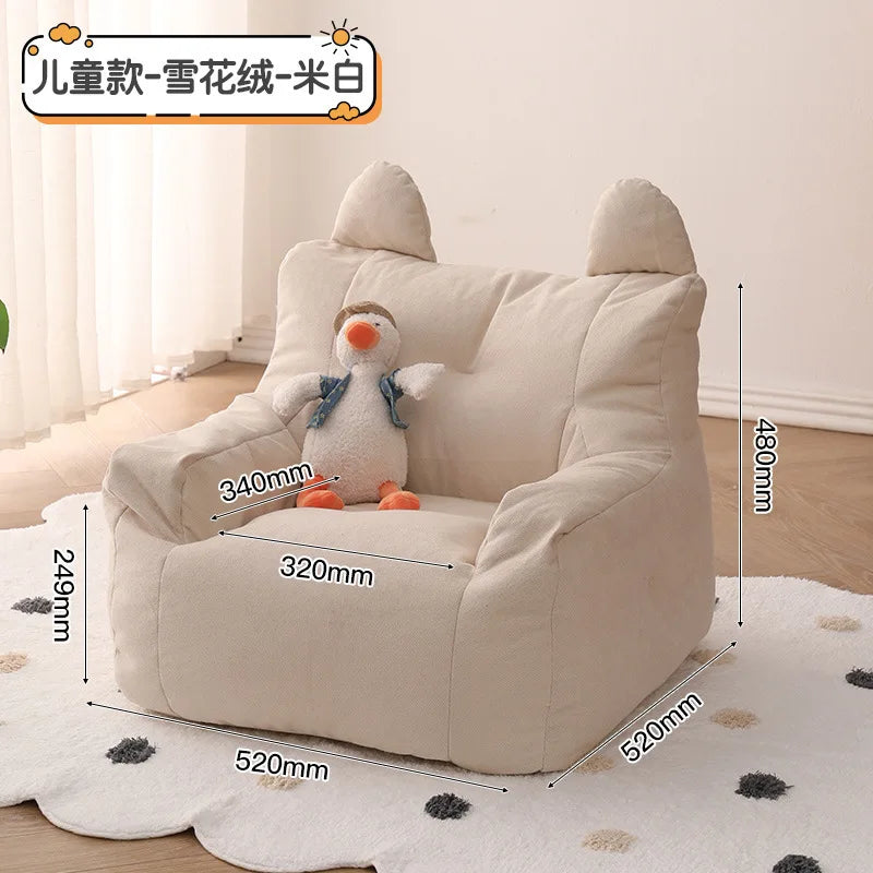 Babies-Toddlers Eco-friendly Upholstered Padding Polyester Fabric Art Frame Comfortable One Seat Soft Plush Lamb Hair Wool Linen Bean Bag Chairs/Side Storage Pocket/Removable-Washable Cover/Colors-Yellow/White/Beige/Multicolor