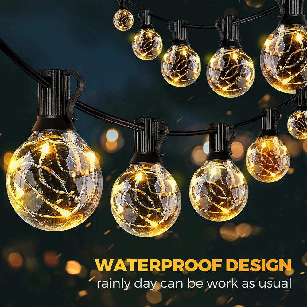 AIOPP Outdoor-Indoor Dimmable Solar-Powered Eight Light Modes Warm White Multicolor Built-In 4  LED Weatherproof Waterproof Shatterproof  Hanging Round Ball Globe Light Ropes-String Patio Lights/ Colors-Black/Yellow/White/Multicolor