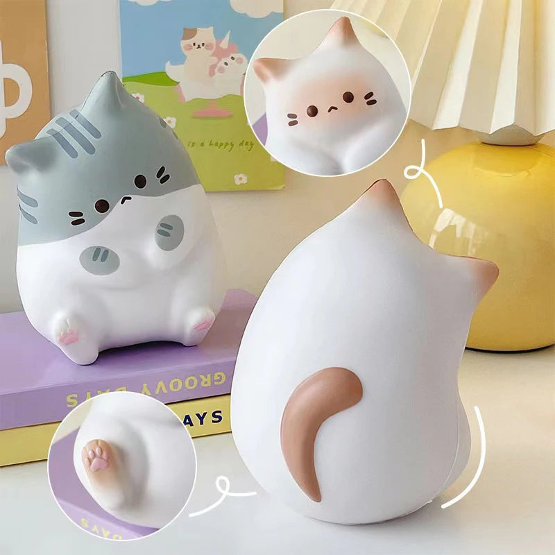 GJCUTE Creative Yellow-Gray Plastic Cute Cartoon Cat Animal Stress-Anxiety Relieving Slow Rebound Squishy Squeeze Executive Toys/Colors-White/Gray/Yellow/Stripped/Ages: 13-18 + Years Old