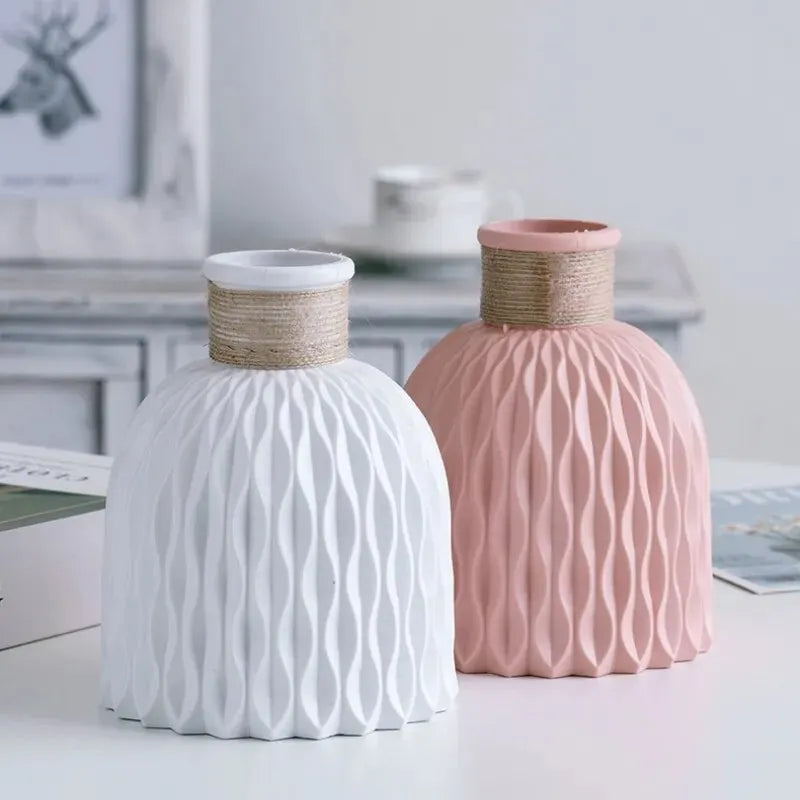 Nordic Modern Round Square Conical Plastic Decorative Flower Vases/Colors-Black/Pink/Blue/Green/White