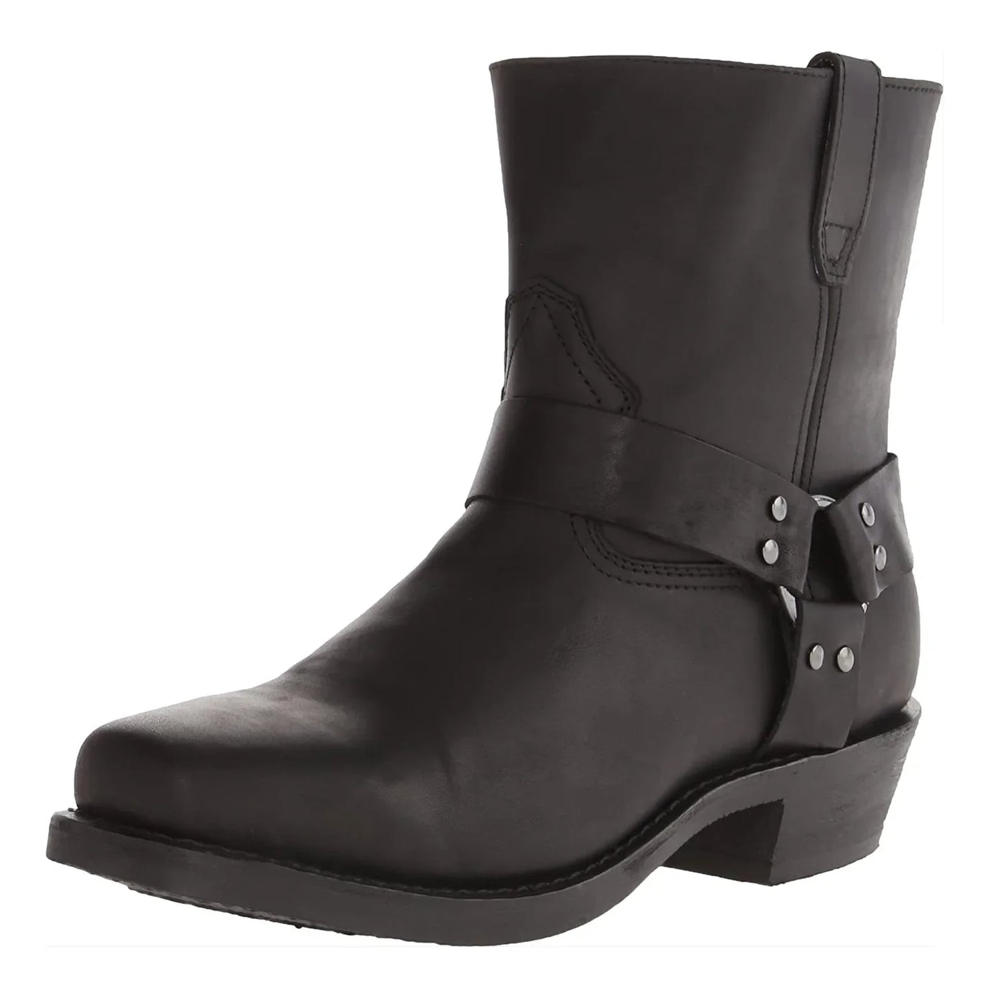 QUEZHOU Adult Men Black-Brown Round Toe Handmade Mid Calf Slip-On Leather Rubber Outsole Western Riding Boots/Sizes: 7-7.5-8-8.5-9-9.5-10-10.5-11-11.5-12