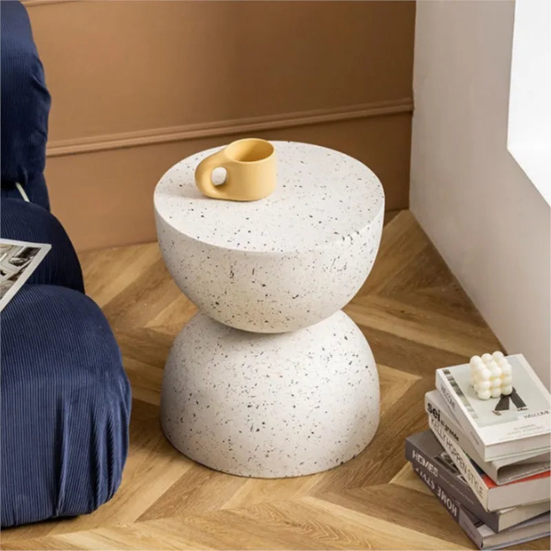 No-EN-Name-Null Modern Small Cream White Polished Flat Top Round Hourglass Shaped Fireproof Scratch-Resistant Magnesia Coffee Tables