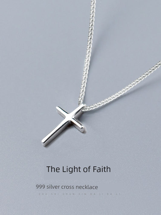 Niche Style Cross Sterling Silver Genuine Goods Pendant Men's Necklace