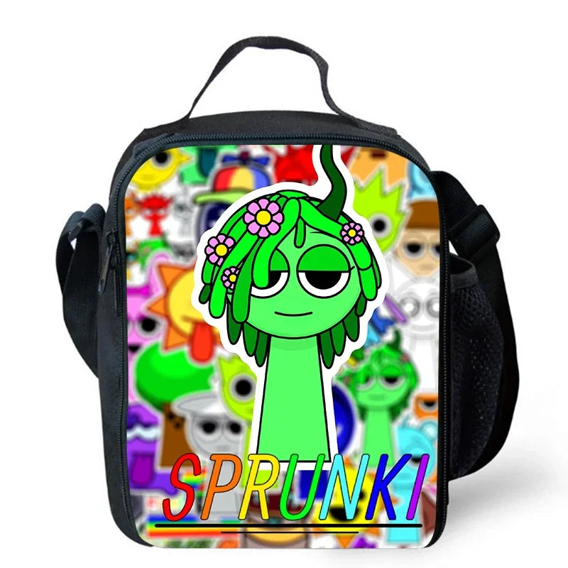 MINISO Kids Waterproof Nylon Fabric 3D Digital Print Cartoon Anime Music Box Sprunky Kids Full Mode Curved Back School Backpacks/Lunch Bag-Pencil Bag/Exterior Pockets/Laptop Compartment/Colors-White/Black/Blue/Multicolor