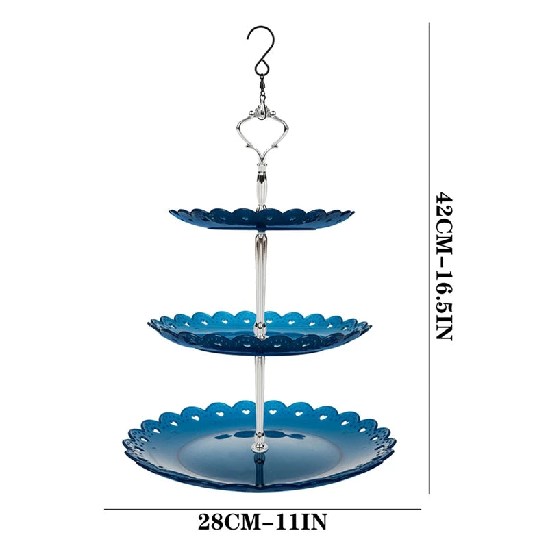 No-EN-Name-Null Outdoor Garden Hanging Metal Chain 3-Tier Plastic Round Shaped Multicolor Trays Bird Bath On Bottom Bird Feeders/Colors-Blue/Black/White/Gold/Yellow/Multicolor