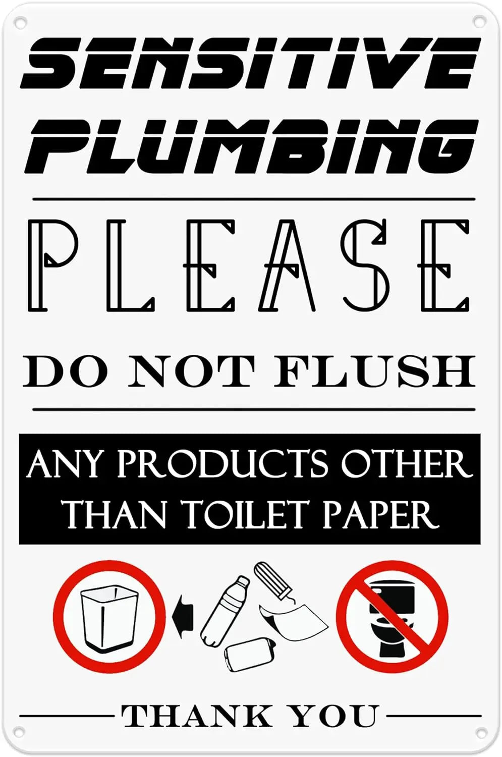 NULL Pastoral Style Metal Multicolor Rectangle Shaped Funny Sensitive Plumbing-Please Do Not Flush-Any Products Other Than Toilet Paper-Thank You Bathroom Novelty Signs/ 2 Sizes: 20 x 30cm / 40 x 30cm/Colors-White/Black/Blue/Red/Multicolor