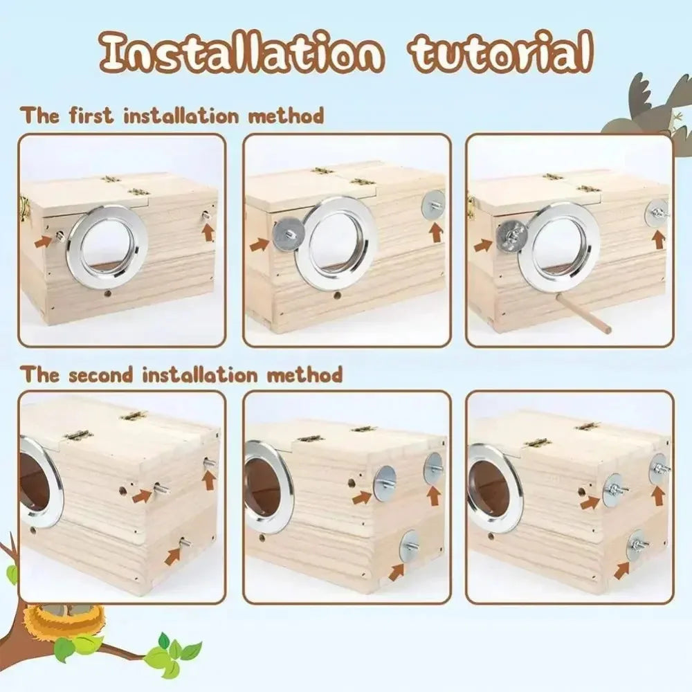 No-EN-Name-Null Natural Paulownia-Pine Wood Frame Clear Transparent Acrylic Panels Sides Rectangle Bird Breeding Box Bird Cage Accessories