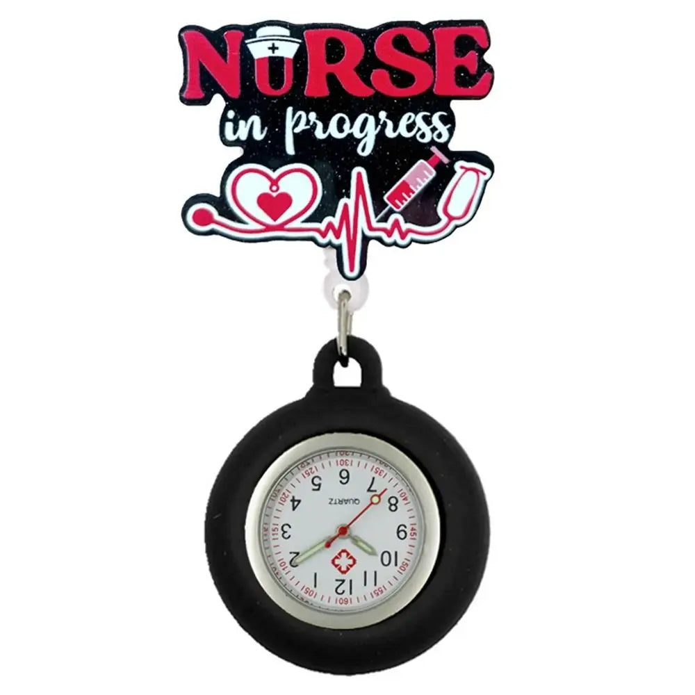 No-EN-Name-Null Adults Digital Movement Pink Plastic Round Cover Retractable Cartoon Anime-I'm Stuck On You!-2 Pink Band-Aid White Watch Face Arabic Numeral Nurse-Doctor Metal Fob Watch Brooches-Lapel Pins/ Colors-Pink/Black/Blue/Red/White/Multicolor/Dots