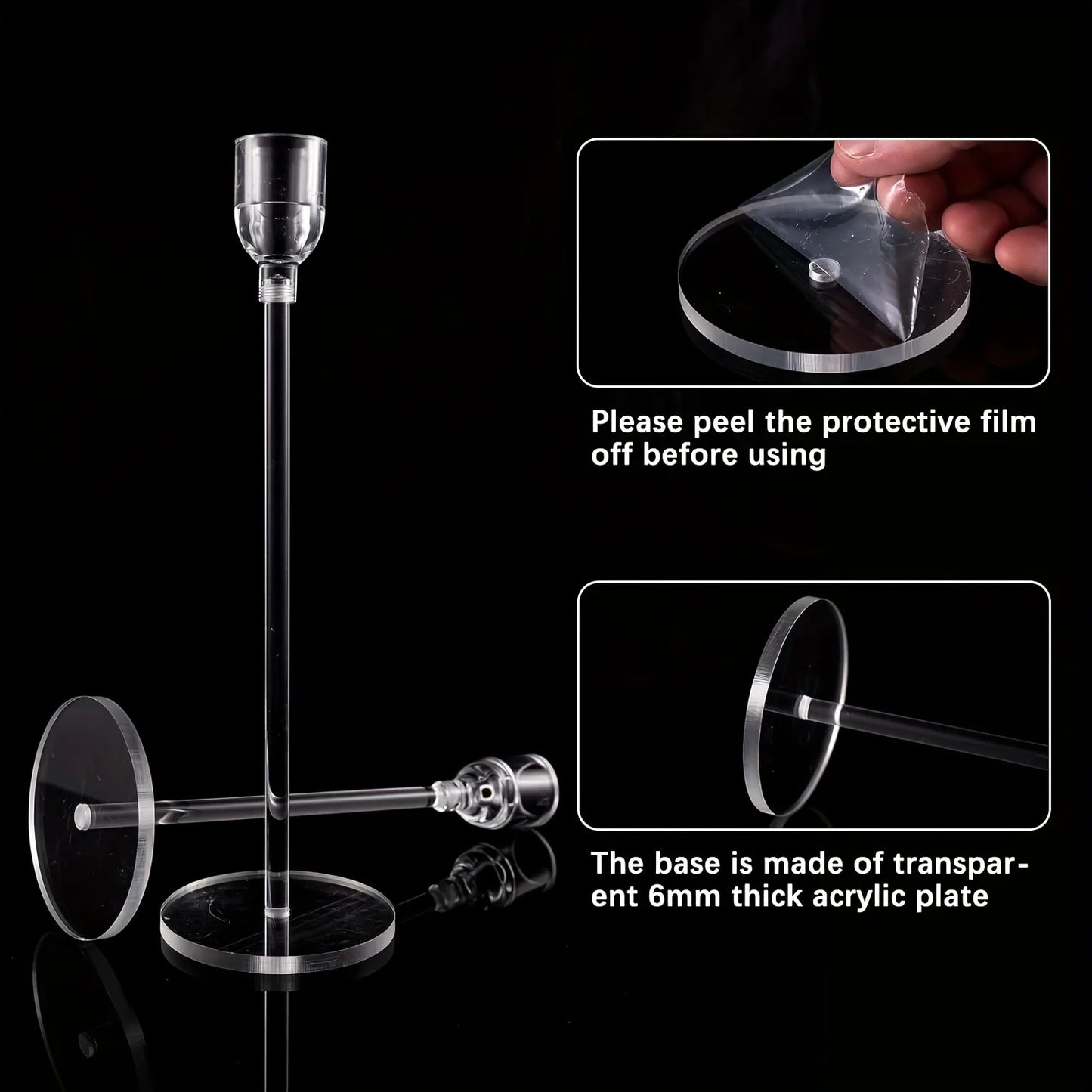 3 PCS Set Clear Transparent Thick Acrylic Round Candlestick Holders