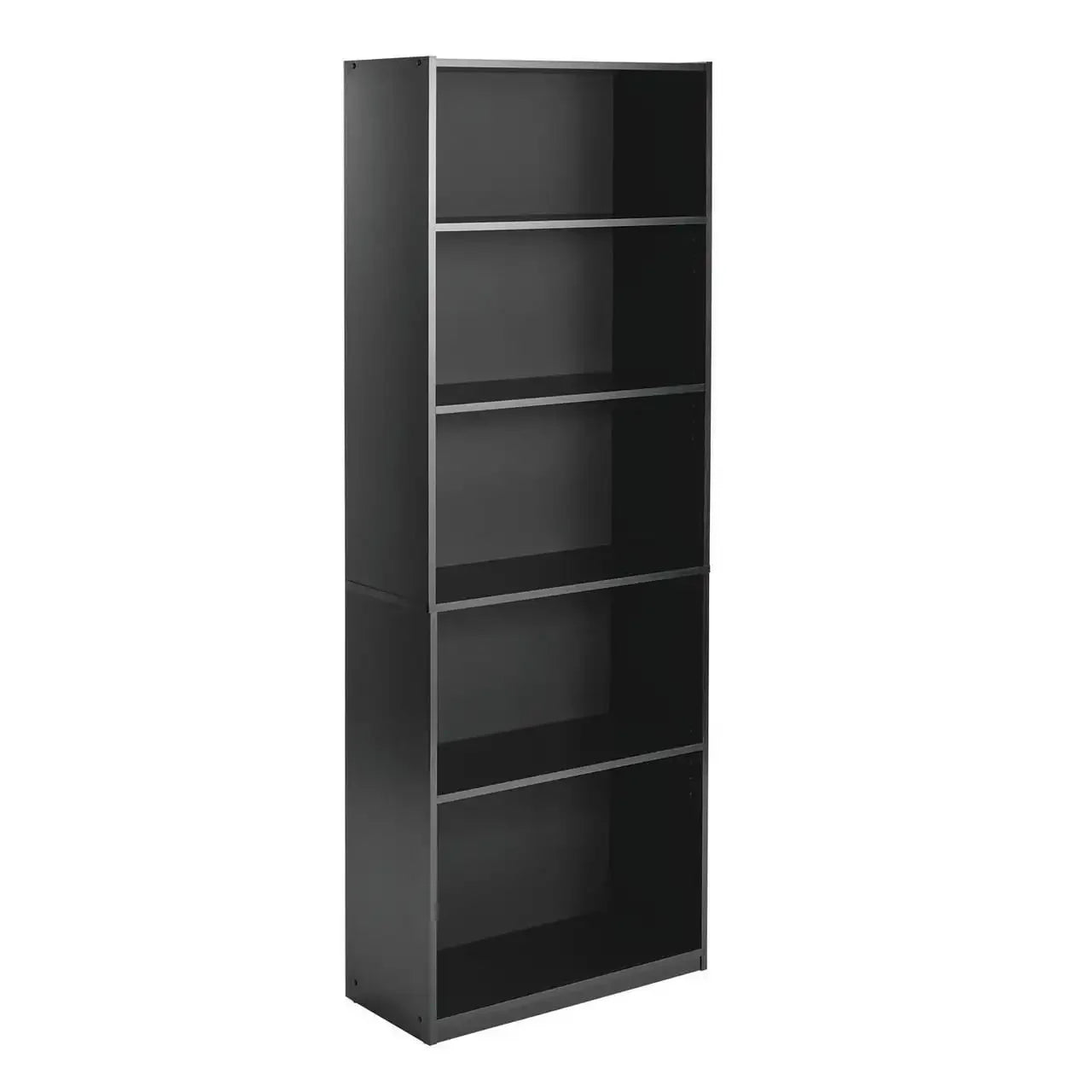 XMSJ Indoor MDF Black Oak Wood Free-Standing Wall-Mounting Adjustable 5-Shelves Rack-Bookcases/ Colors-True Black Oak/White/Dimensions: 24.88" W x 11.65" D x 71.42" H