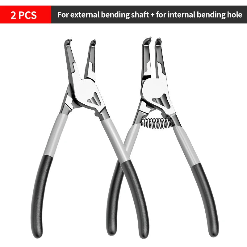 YLONDAO Industrial Grade Chinese Silver Carbon Steel Gray-Black Straight Handle Automatic Spring Assisted Rebound Electrical Elbow Circlip Pliers