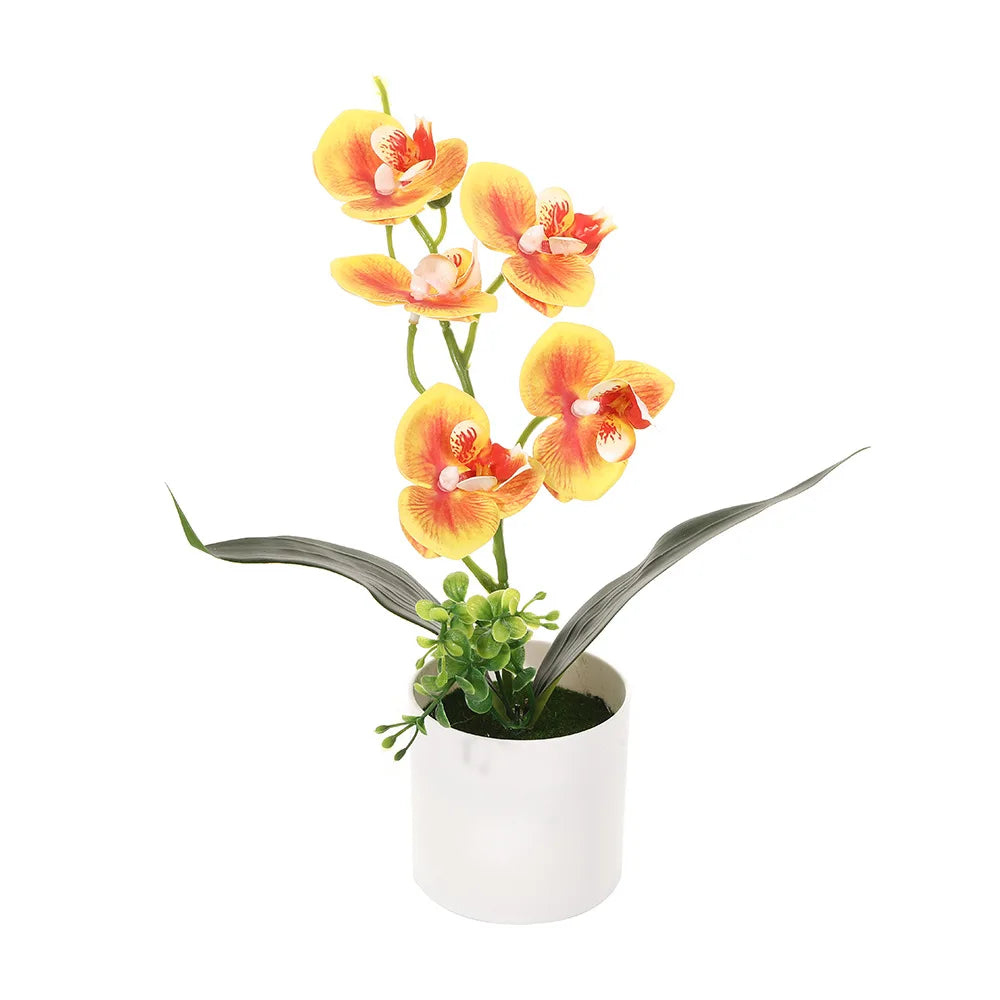 Indoor Desktop Floral Flowering Artificial Bonsai Butterfly Orchid Potted Plants /Colors-White/Yellow/Purple