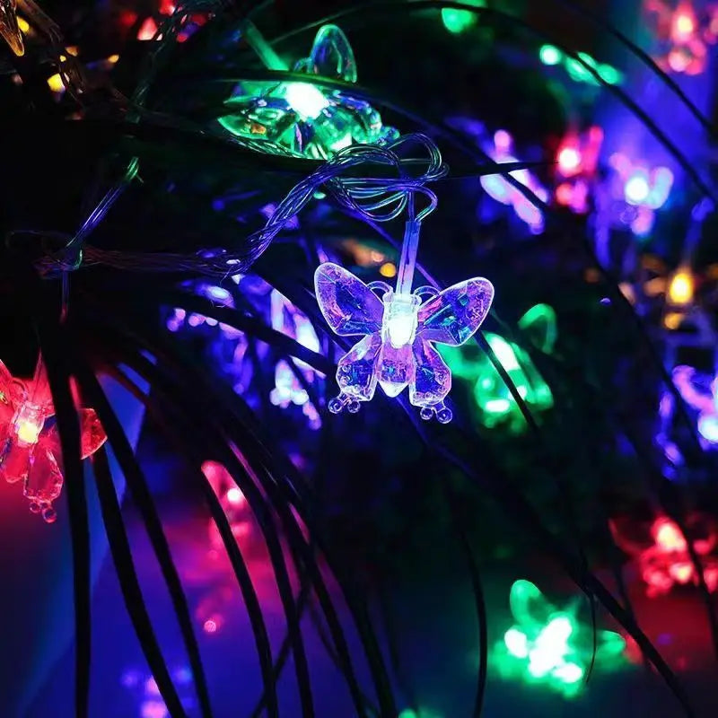 NULL Outdoor Solar-Powered Lithium Battery Dimmable Cool-Warm White LED Multicolor Plastic Crystal-Like Butterfly Shaped Design Light Ropes-Strings/ Bulbs Included