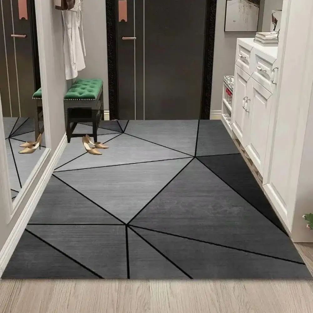 VIKAMA Indoor-Outdoor Large Machine-Made White-Black Rectangle Crystal Velvet Geometric Soft Polyester Fabric Non-Slip Bottom Wear-Resistant Nordic Living Room Rugs/Colors-White/Geometric/Striped/Black/Hand-Machine Washable