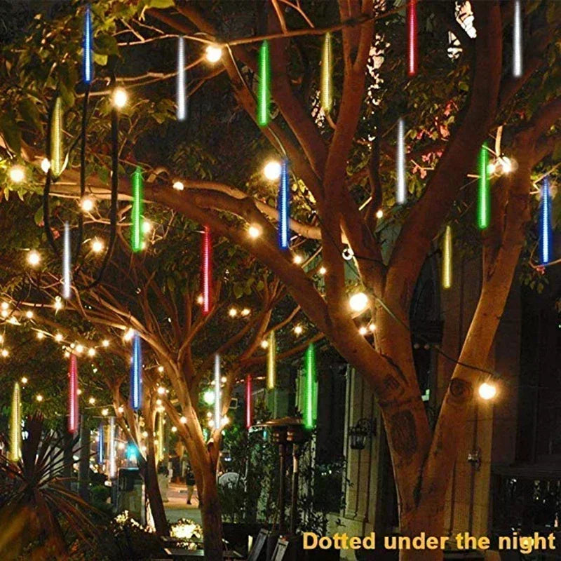 No-EN-Name-Null Outdoor Garden Waterproof RGB Multicolor LED Lights Plastic Shell Solar-Powered Realistic Meteor Shower Long Raindrops Design Light Ropes-String Lights/Colors-Clear/Blue/Red/White/Multicolor