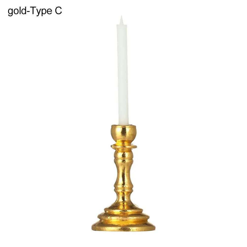No-EN-Name-Null Teens-Adults Miniature Candelabra Gold-Silver Metal Alloy Candle Holders Dollhouse Accessories /18 + Years Old