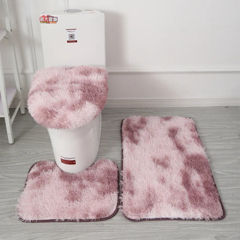 No-EN-Name-Null 3 PCS Modern Washable Gray Toilet Seat Cover-In-Front Of Toilet Mat-Rectangle Anti-Slip Bottom Acrylic Bath Mats-Rugs Sets/Colors-Pink/Gray/Red/Black/Animal