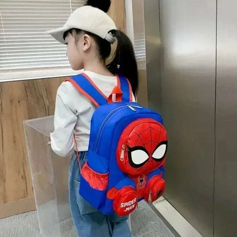 Disney's Kids Lightweight Cute Cartoon Anime Spiderman 3D Theme Multicolor Nylon Fabric Double Zippers Exterior Pockets Adjustable Shoulder Straps-Handle School Backpacks/Laptop Compartment/Colors-Red/Blue/Multicolor/Animal
