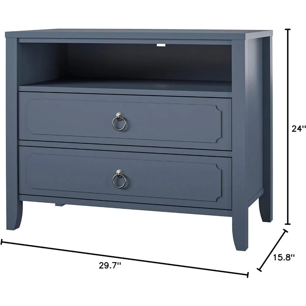 RUO WU Modern Her Majesty Blue Rectangle Shaped Solid Wood Two Drawers Bedside Nightstands/Colors-Mustard Yellow/Blue/Emerald Green/Lavender