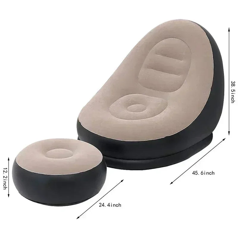 No-EN-Name-Null Modern Soft Velvet Upholstered Multicolor Fabric Lazy Air-Filled Poly-Vinyl Inflatable Foldable Feet Stool-Outdoor Chairs/ Multifunctional Ottoman/Colors-Red/ Black/Royal Blue/Multicolor