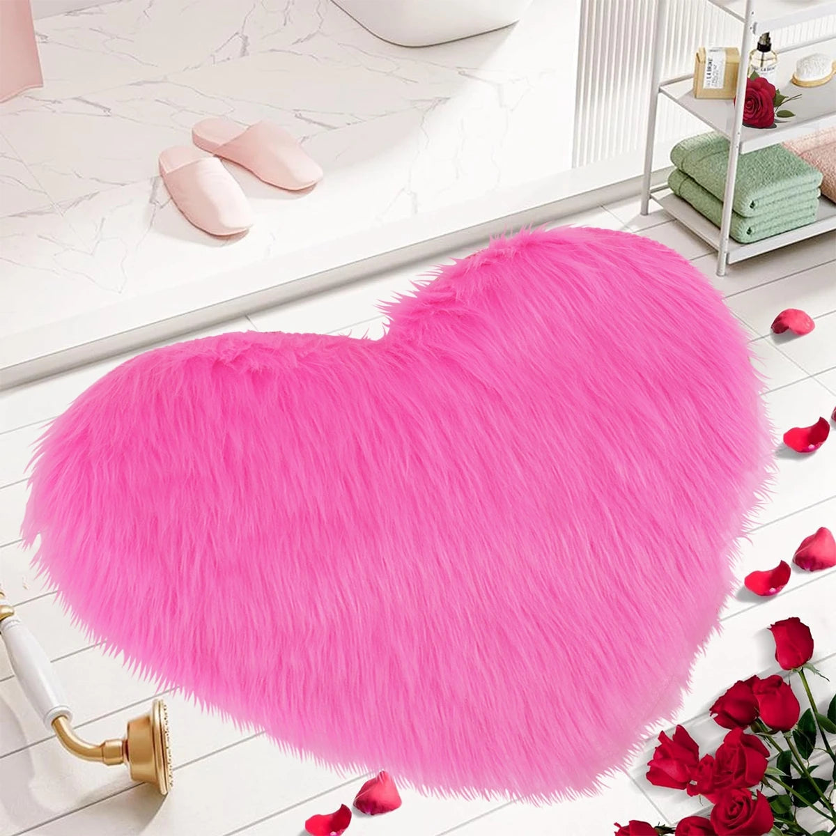 No-EN-Name-Null Indoor Soft Plush Fluffy Pink Heart Microfiber Non-Slip Bottom Doormats/Sizes: 30 x 40cm