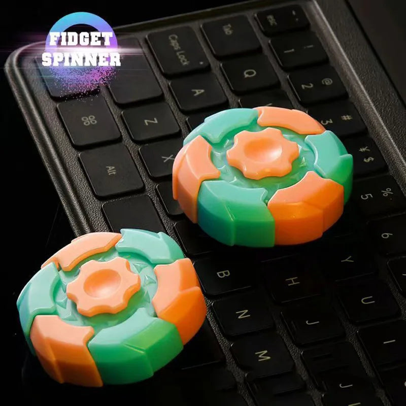 ABS Plastic Sci-Fi Tech Interface Hub Frame Fingertip Gyro Round Flat Rotating Spinning Glowing Light Effects Fidget Toys/Colors-Green/Gold/Red/Blue/Purple/Pink/Geometric/Multicolor/Ages: 13-18 + Years Older