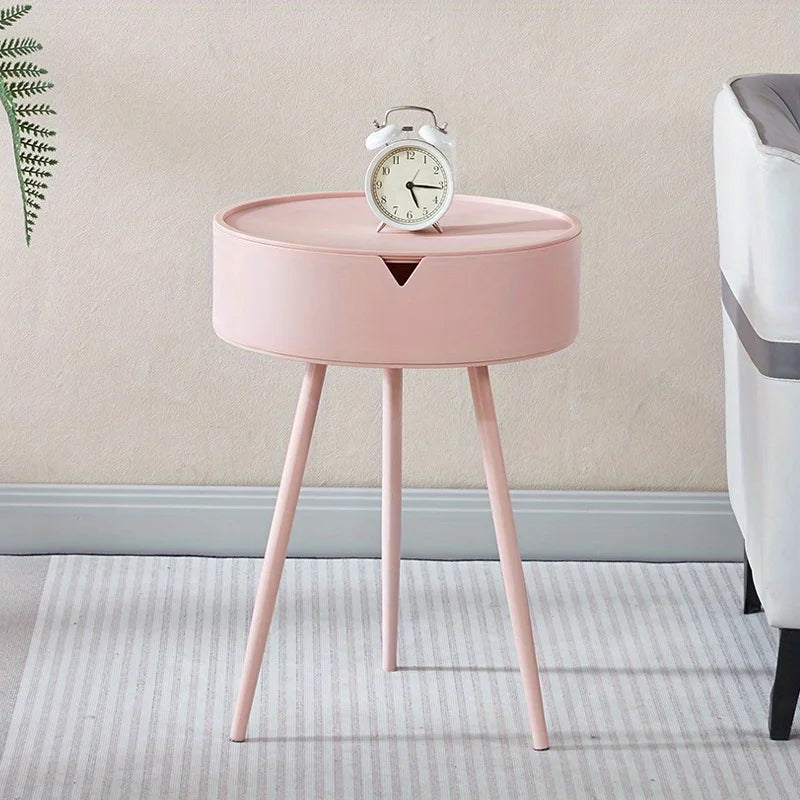 No-EN-Name-Null  Small Modern Hard Flat White Plastic Round Shaped Padded Hidden Compartment Three Legs End Tables/Colors-White/Black/Pink/Size: 40cm W x 54.5cm H